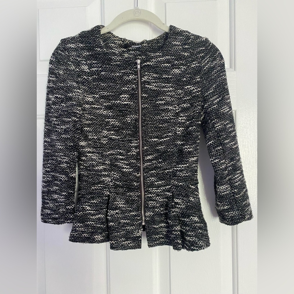 H&M zipper peplum blazer black & white tweed